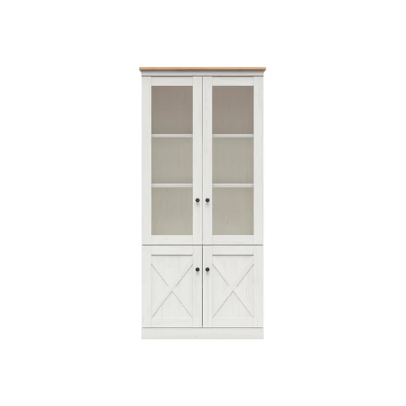 Frija vitrines szekrény 93 cm széles kivitelben, 4 ajtóval, Andersen fehér fenyő