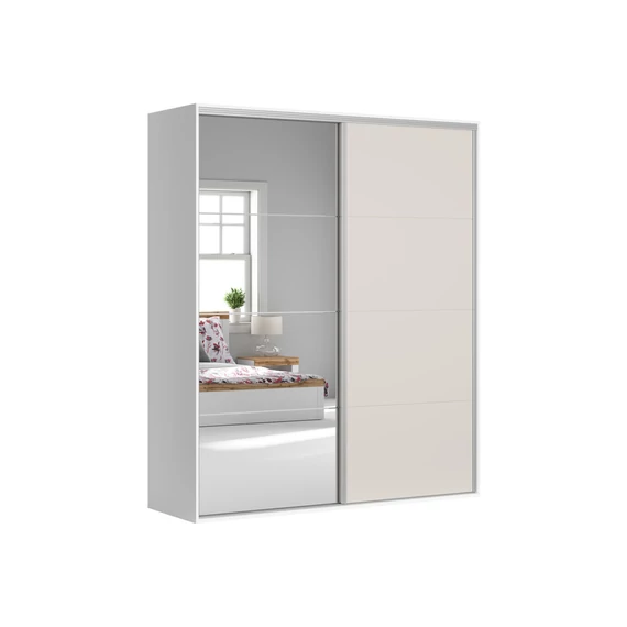 Tolóajtós Flex gardróbszekrény 200 cm. tükör-fehér-kasmír